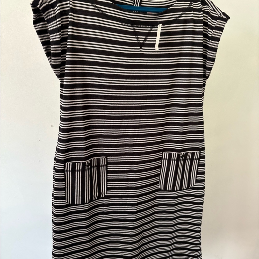 Talbots Black and White Striped Midi Dress